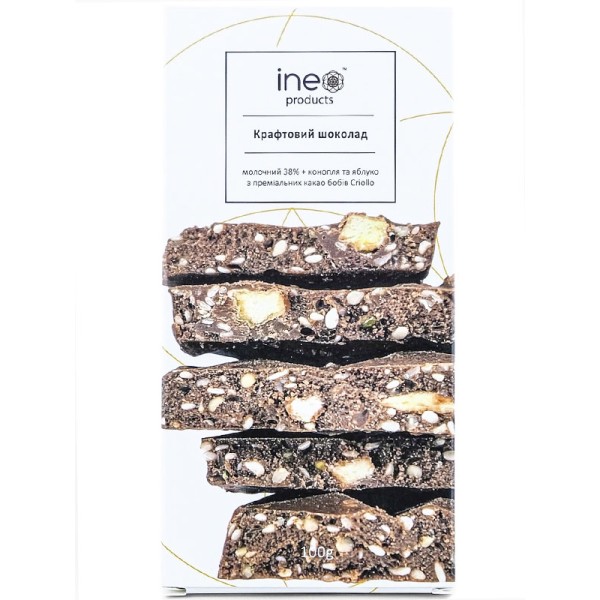 INE PRODUCTS ШОКОЛАД МОЛОЧНИЙ 38% КОНОПЛЯ ЯБЛУКО 100ГР