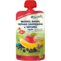 FLEUR ALPINE АКЦІЯ ПЮРЕ ЯБЛУКО,БАНАН,ЧОРН.СМОРОДИНА І ЧОРНИЦЯ 120МЛ