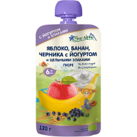 FLEUR ALPINE АКЦІЯ ПЮРЕ ЯБЛУКО,БАНАН,ЧОРНИЦЯ З ЙОГУРТОМ 120МЛ