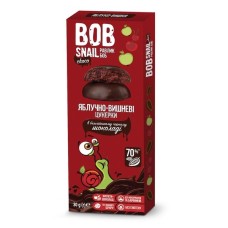 ЦУКЕРКИ BOB SNAIL ЯБЛУЧНО-ВИШНЕВІ У БЕЛЬГІЙСЬКОМУ ЧОРНОМУ ШОКОЛАДІ 30Г