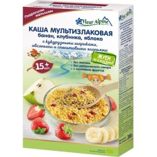 КАША МУЛЬТИЗЛАКОВА З БАНАНОМ, ПОЛУНИЦЕЮ, ЯБЛУКОМ ДИТЯЧА FLEUR ALPINE 200Г ЗНИЖКА